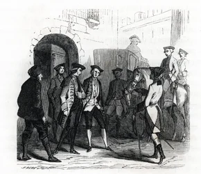 Die Gefangenen von Vincennes wurden 1784 in das Gefängnis der Bastille verlegt - (Gravur) 1846