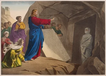 Die Auferweckung des Lazarus, Illustration aus einem Katechismus L