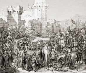Die Übergabe von Akkon an Philipp II. von Frankreich, genannt Philipp August, während des Dritten Kreuzzugs, aus L