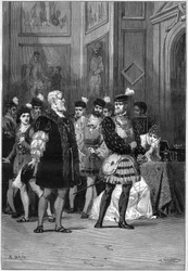 Theateraufführung: „Hernani“ von Victor Hugo (1802-1885), Akt III Szene 6. Paris, Comédie-Française