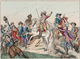 Dreißigjähriger Krieg (1618-1648): Prinz Louis II. von Bourbon Conde, bekannt als der Große Conde (1621-1686), Herzog von Enghien, begrüßt die Leiche des Grafen von Fontaine in der Schlacht von Rocroi gegen die Spanier am 19. Mai.