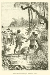 Drei Indianer tauchen aus dem Wald auf (Stich)