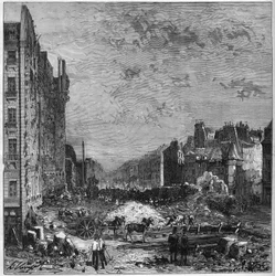 Umgestaltung von Paris unter dem Zweiten Kaiserreich: Arbeiten an den Haussmann-Boulevards. Eröffnung des neuen Abschnitts zwischen der Rue Hautefeuille und der Rue de l