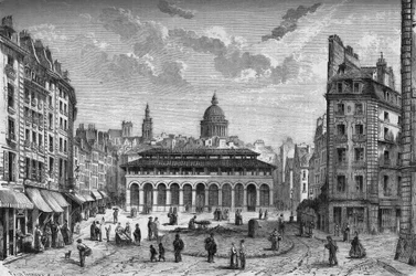 Transformationen von Paris unter dem Zweiten Kaiserreich, Paris haussmannien: Blick auf den Markt der Carmes und den alten Place Maubert