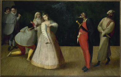 Truppe italienischer Komödianten (die Gelosi?), um 1580