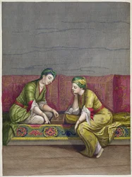 Türkische Mädchen spielen Mangala, 18. Jahrhundert