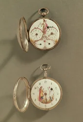 Zwei Taschenuhren mit revolutionären Symbolen verziert (Metall & Emaille)