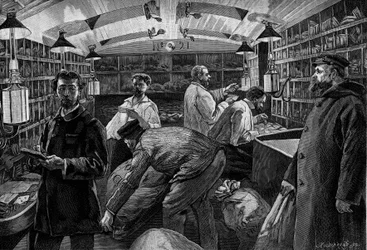 Ein Postwagen. Gravur in der Zeitschrift „La jeunesse“