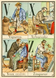V X Y Z: Winzer, Xylograph, Augen (Augenarzt), Zinkarbeiter