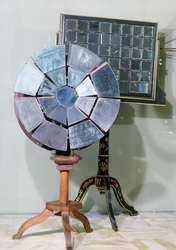 Variable Fokusspiegel entworfen von Jacques Alexandre Cesar Charles (1746-1823) und verwendet von Georges Louis Leclerc (1707-88) Comte de Buffon in seinen Experimenten zur Bleischmelze (Holz & Glas)