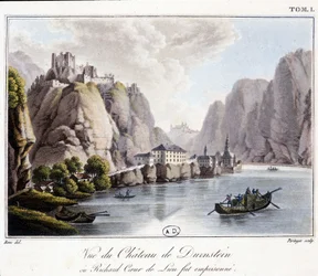 Ansicht der Burg Dürnstein (wo Richard Löwenherz gefangen gehalten wurde) - in „Malerische Reise in Österreich“ von Graf Alexandre de Laborde, Paris, Didot der Ältere