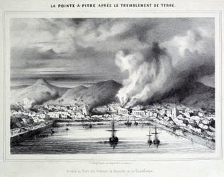 Ansicht von Pointe-à-Pitre nach dem Erdbeben am 08.02.1843. Gravur des 19. Jahrhunderts. Chartres, Musée des Beaux Arts