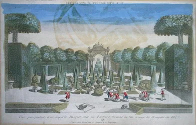 Ansicht eines Hains und eines Parterres, wo die Orangenbäume im Sommer stehen, Mitte des 18. Jahrhunderts