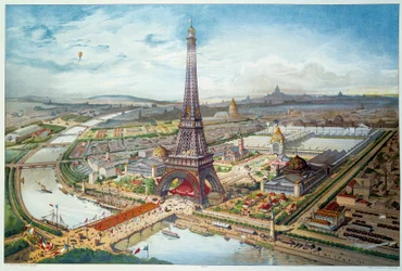 Ansicht der Weltausstellung 1889 in Paris. Gravur von 1889. Paris, Decorative Arts