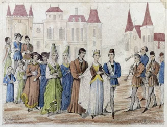 Dorfhochzeit unter Karl V. - Gravur 19. Jahrhundert.