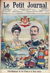 Vittorio Emanuele III. di Savoia und Elena di Savoia - König Viktor Emanuel III. und Königin Elena von Italien. Viktor Emanuel III., König von Italien, und Königin Helene. Illustration für Le Petit Journal, 5. Juli 1903.