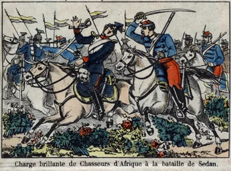 Krieg von 1870 zwischen Frankreich und Preußen: Angriff der afrikanischen Jäger in der Schlacht von Sedan 1870. Bild von Epinal.