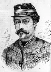 Porträt von Leon Franchetti (1834-1870), französischer Soldat, Kommandant der Scouts der Seine. Gravur in „Le Monde Illustré“ Nr. 714 vom 17. Dezember 1870.
