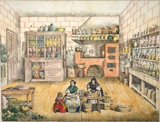 Gut bestückte rustikale Küche