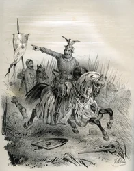 Wilhelm der Eroberer während des Angriffs und der Eroberung von Mantes im Juli 1087, Illustration aus 