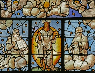 Fenster, das Moses und Elijah bei der Verklärung darstellt