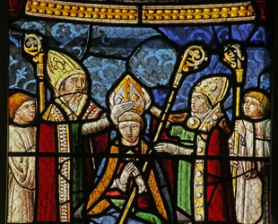 Fenster, das den Heiligen Nikolaus als Bischof von Myra darstellt