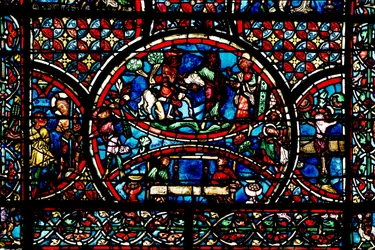 Fenster mit dem barmherzigen Samariter und der Weberzunft