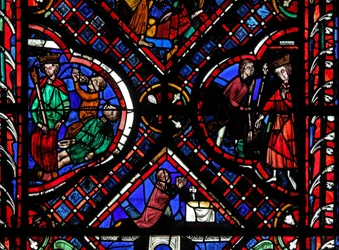 Fenster w03, Darstellung von Szenen aus der Legende des Heiligen Johannes, einschließlich des Heiligen und des vergifteten Bechers