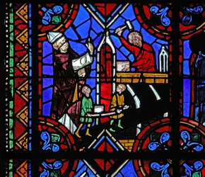 Fenster w06, Darstellung des Baus einer Kirche