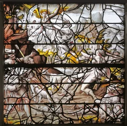 Fenster w10, Die Verkündigung an die Hirten: Entwürfe von Dürer und Anpassungen der Entwürfe des Meisters von Des für die Geschichte von Psyche