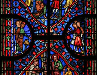 Fenster w11, Zuschauer, Hintergrund und Rand im St. Andreas Fenster