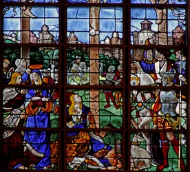 Fenster w11 mit Darstellung der Kreuzigung - die Szene am Fuß des Kreuzes