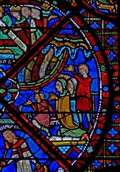 Fenster w15 Darstellung der Geschichte der Reliquien des Heiligen Stephanus: Bei der Wiederbestattung erleben die Menschen wundersame Heilungen, als Regen auf sie herabfällt
