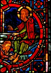 Fenster w17 Darstellung einer Szene aus dem Leben der Heiligen Maria Magdalena - die Heilige wäscht die Füße Christi