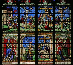 Fenster w19, die Kreuzigung, die Kreuzabnahme und die Pietà darstellend