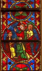Fenster w213, Darstellung einer Szene aus dem Leben von St. Thomas: Christus empfängt den Boten von Gundaphorus und sagt Thomas, er solle nach Indien gehen