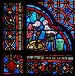 Fenster w23 mit der Darstellung von Stiftern - Steinmetzen
