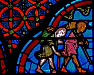 Fenster w23 mit der Darstellung von Stiftern - Steinmetzen