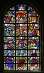 Fenster w32, Darstellung der Litanei der Jungfrau und des Heiligen Lubin, des Heiligen Johannes des Täufers und des Heiligen Maurus