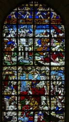 Fenster w37 mit Szenen aus dem Leben der St. Barbara