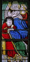 Fenster w3, Szene aus dem Leben der Jungfrau Maria - ihre Geburt; Joachim schläft