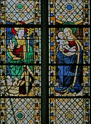 Fenster w43, Darstellung von St. Nikolaus und der Jungfrau mit Kind