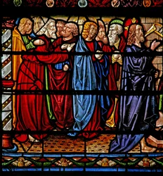 Fenster w6, Darstellung von Christus mit den Aposteln bei der Auferweckung des Lazarus