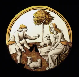 Fenster w70 Darstellung eines ungewissen Themas (das Jeu de quintaine?)