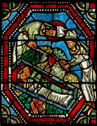 Fenster wXX mit St. Ambrosius, der die Überreste von St. Gervais und St. Protais findet