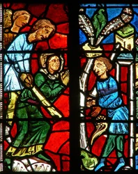 Fenster wXX mit St. Valery, der verfolgt wird, weil er keine Götzen anbetet