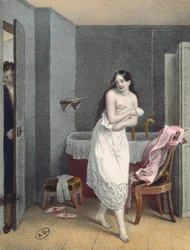 Frau steigt aus ihrem Bad, ca. 1825