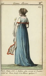 Frau mit durchsichtiger Stola in der Mode von 1798