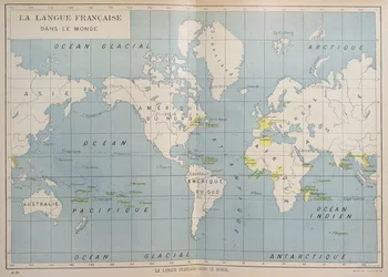 Weltkarte der französischsprachigen Länder, frühes 20. Jahrhundert