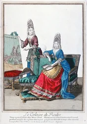 Dame zeigt ein Bild des Koloss von Rhodos